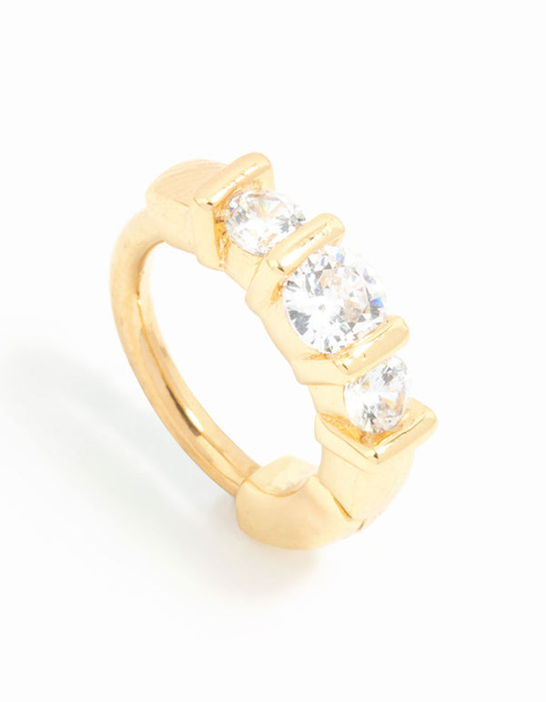 Gold Plated Surgical Steel Cubic Zirconia Trio Belly Ring