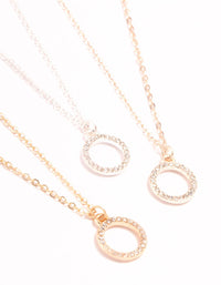 Mixed Metal Diamante Open Circle Pendant Necklaces 3-Pack - link has visual effect only