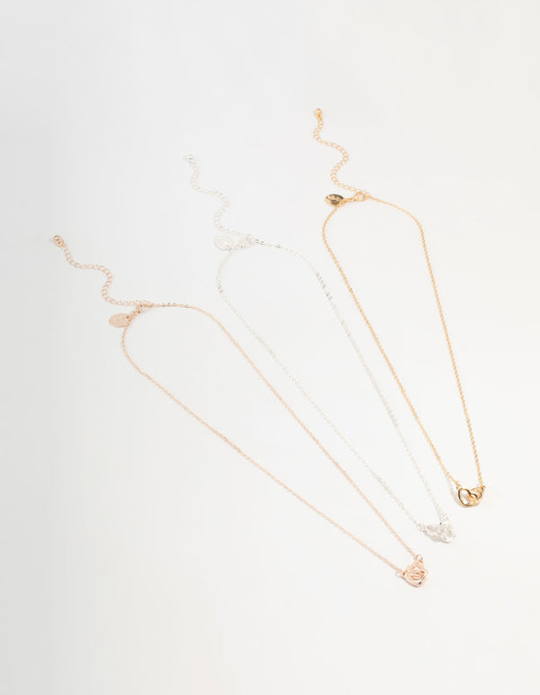 Mixed Metals Link Heart Necklaces 3-Pack