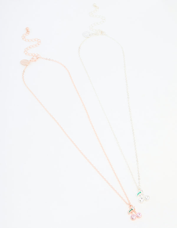 Mixed Metals Cherry Diamante Necklaces 2-Pack