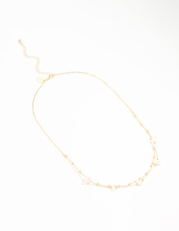 Gold Semi Precious Clear Quartz Chip Necklace
