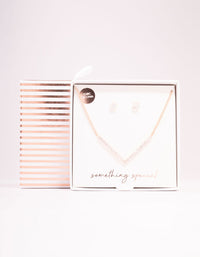 Rose Gold Cubic Zirconia V Necklace & Stud Earrings Set - link has visual effect only