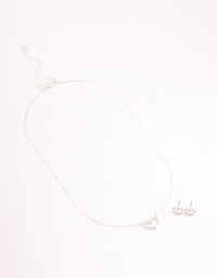 Open Diamante Heart Silver Necklace & Stud Earrings Set - link has visual effect only