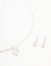 Silver Plated Cubic Zirconia Heart Necklace & Stud Earrings Set - link has visual effect only