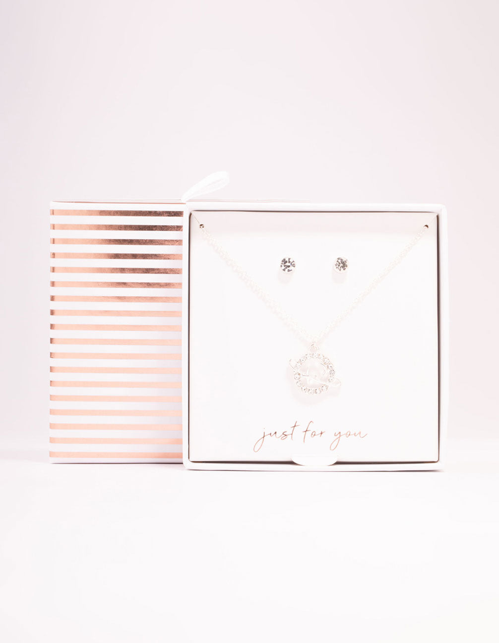 Silver Diamante Planet Necklace & Stud Earrings Set