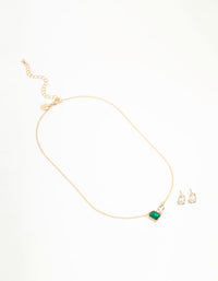 Green Diamante Teardrop Necklace & Stud Earrings Set - link has visual effect only