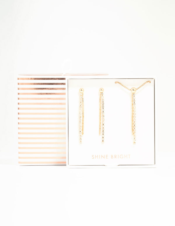 Gold Diamante Cup Chain Necklace & Earrings Set