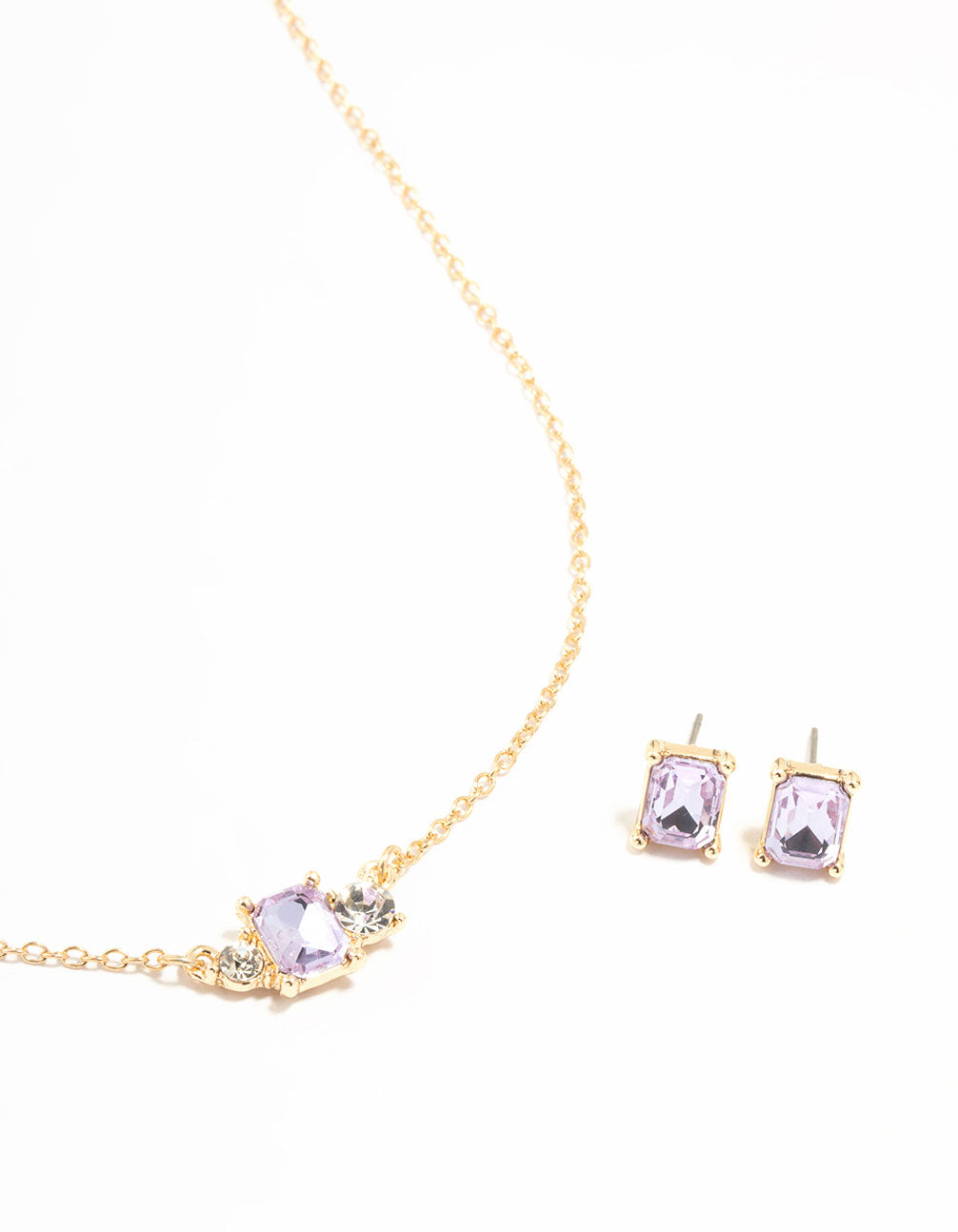 Purple Diamante Necklace & Stud Earrings Set