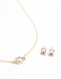 Purple Diamante Necklace & Stud Earrings Set - link has visual effect only