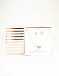 Purple Diamante Necklace & Stud Earrings Set - link has visual effect only