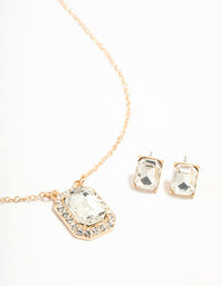 Gold Halo Diamante Necklace & Stud Earrings Set - link has visual effect only