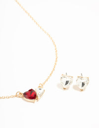 Red Diamante Heart Necklace & Stud Earrings Set - link has visual effect only