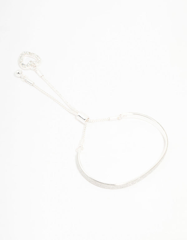Silver Glitter & Heart Cuff  With Toggle Clasp