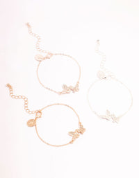 Mixed Metals Pave Diamante Butterfly Bracelets 3-Pack - link has visual effect only