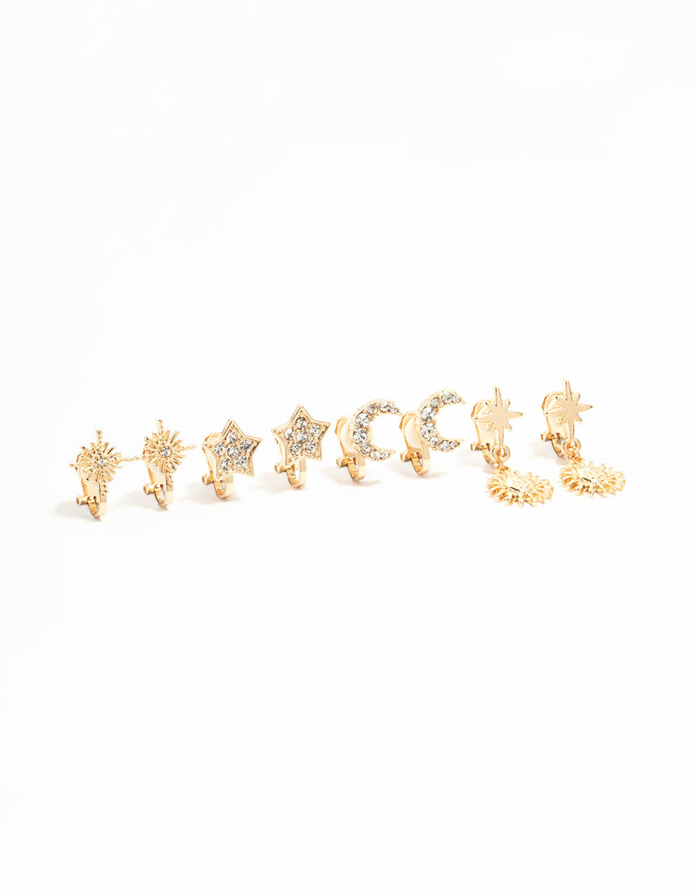 Gold Star & Moon Clip On Earrings 4-Pack