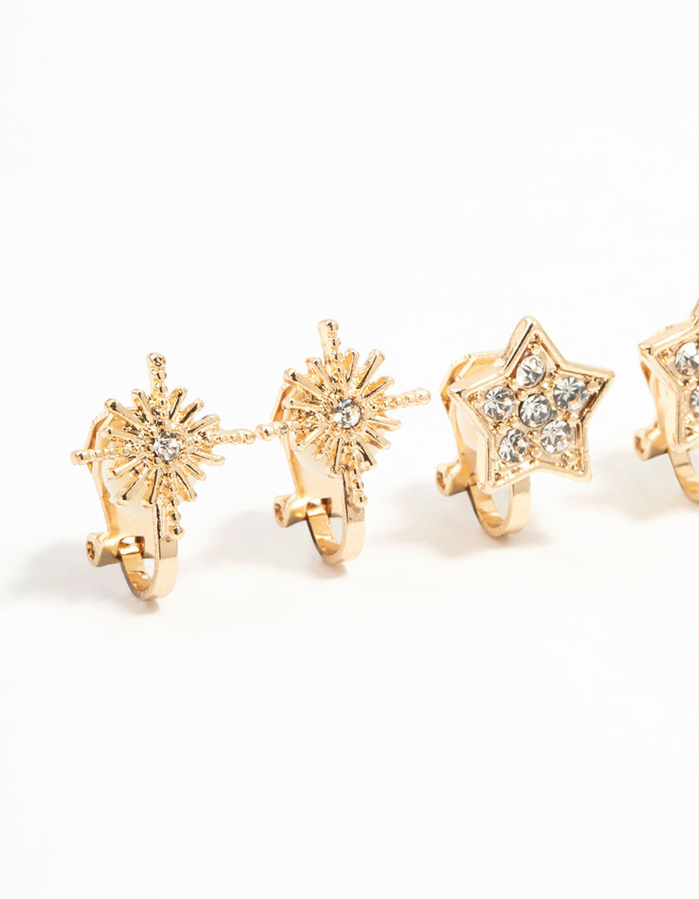 Gold Star & Moon Clip On Earrings 4-Pack