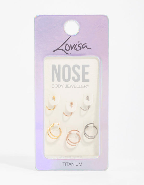 Mixed Metals Titanium Nose Spiral & Nose Stud 6-Pack