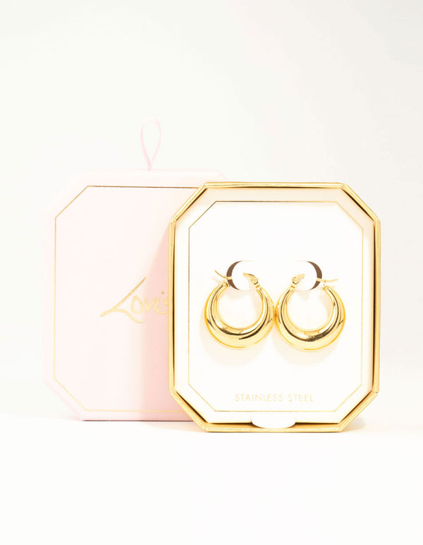 Waterproof Gold Plated Stainless Steel Large Hinged Chunky Hoop Earrings