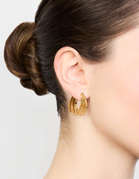 Waterproof Gold Plated Stainless Steel Triple Imitation Hoop Earrings - link has visual effect only
