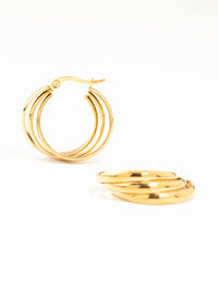 Waterproof Gold Plated Stainless Steel Triple Imitation Hoop Earrings - link has visual effect only