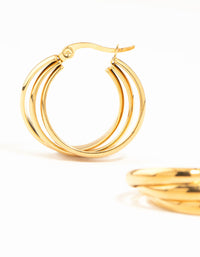 Waterproof Gold Plated Stainless Steel Triple Imitation Hoop Earrings - link has visual effect only