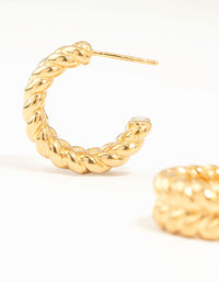 Waterproof Gold Plated Stainless Steel Medium Braided Hoop Earrings - link has visual effect only