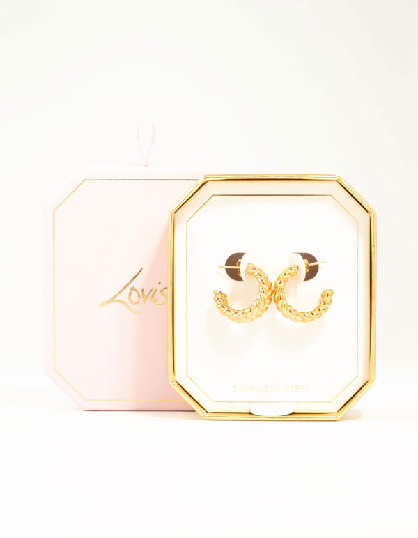 Waterproof Gold Plated Stainless Steel Medium Braided Hoop Earrings