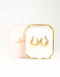 Waterproof Gold Plated Stainless Steel Wide Line Textured Hoop Earrings - link has visual effect only