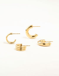 Waterproof Gold Plated Stainless Steel C Shaped Hoop Earrings 2-Pack - link has visual effect only