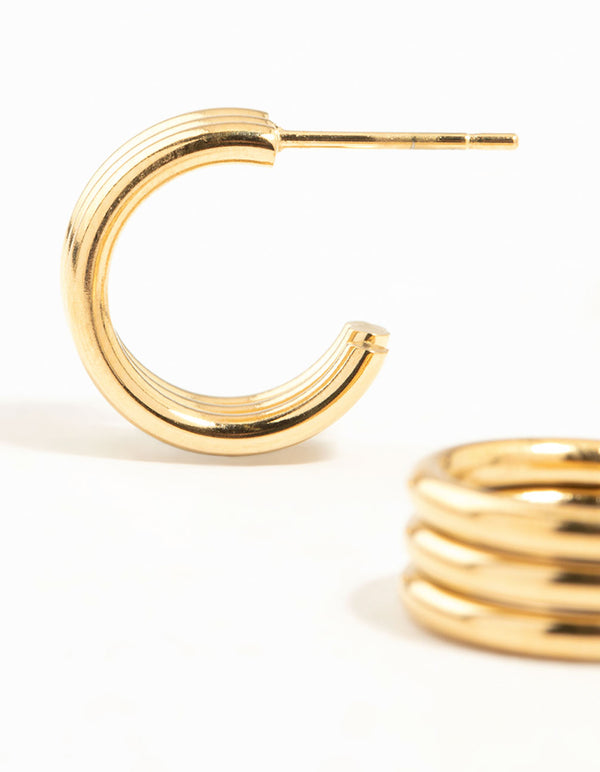 Waterproof Gold Plated Stainless Steel C Shaped Hoop Earrings 2-Pack