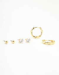 Gold Plated Twisted Hoop & Stud Earrings 3-Pack - link has visual effect only