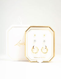 Gold Plated Twisted Hoop & Stud Earrings 3-Pack - link has visual effect only
