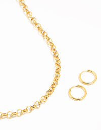 Waterproof Gold Plated Stainless Steel Classic Cable Necklace & Earrings Set - link has visual effect only