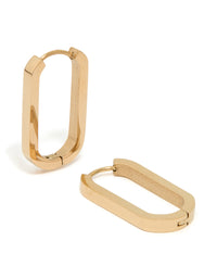 Waterproof Gold Plated Stainless Steel Oblong Hoop Earrings - link has visual effect only
