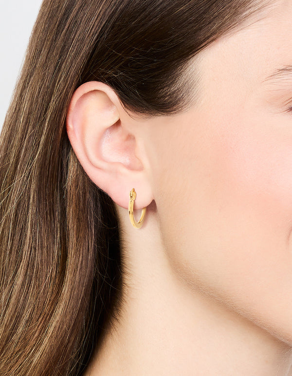 Waterproof Gold Plated Stainless Steel Small Flat Edge Hoop Earrings