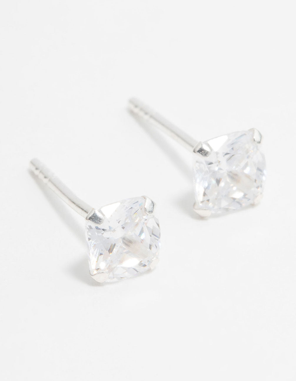 Sterling Silver Cubic Zirconia Cushion Cut  Stud Earrings
