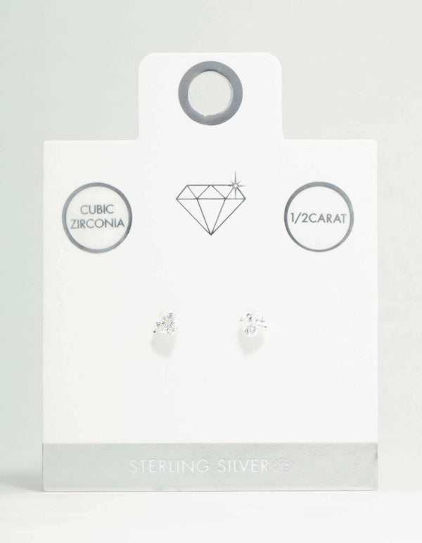 Sterling Silver Cushion Cut Diamante Stud Earrings