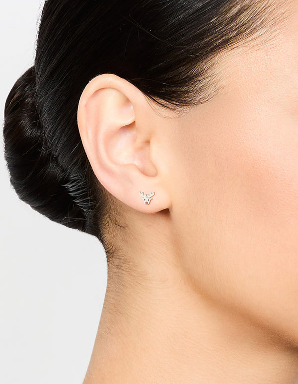 Sterling Silver Reindeer Stud Earrings