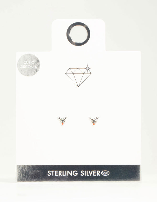 Sterling Silver Reindeer Stud Earrings