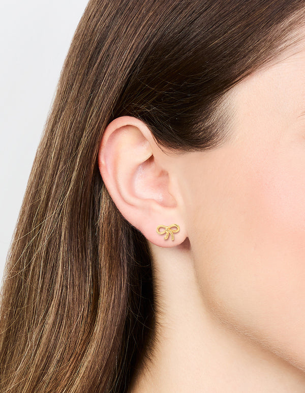 Gold Plated Sterling Silver Textured Bow Stud Earrings