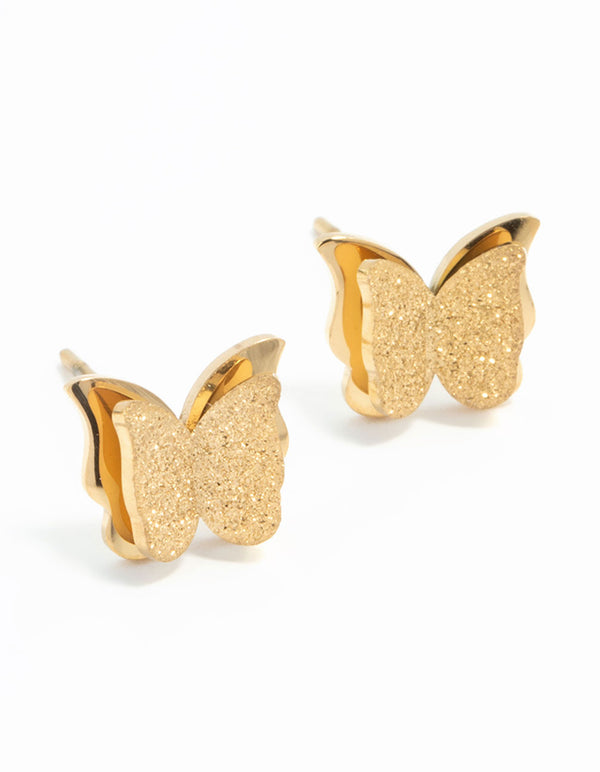 Waterproof Gold Plated Stainless Steel Butterfly Stud Earrings