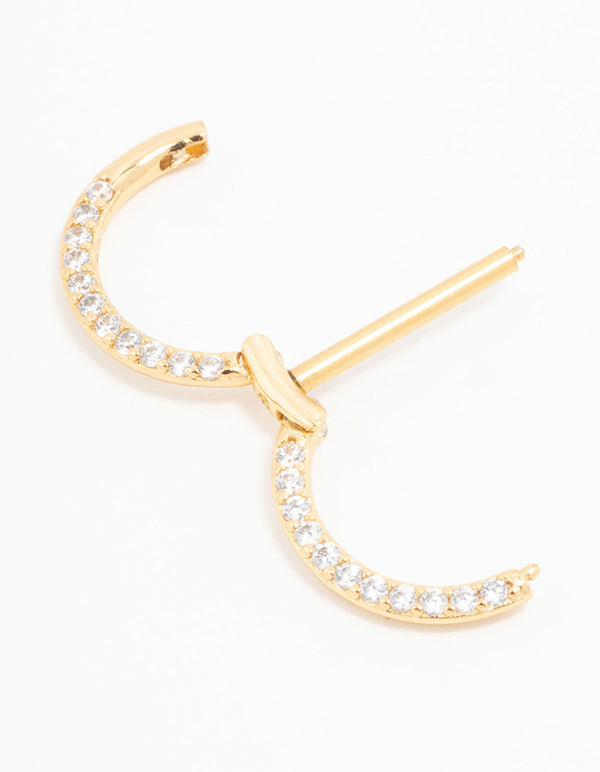 Gold Plated Surgical Steel Pave Cubic Zirconia  Hoop Nipple Ring