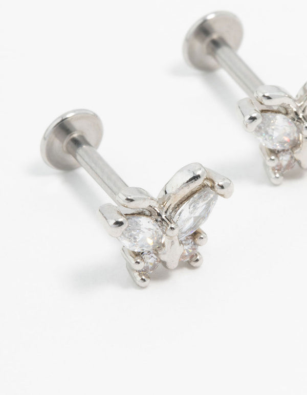 Surgical Steel Cubic Zirconia Butterfly Flat Backs