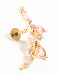 Gold Plated Surgical Steel Pink Diamante Vine Single Flat Back Stud - link has visual effect only