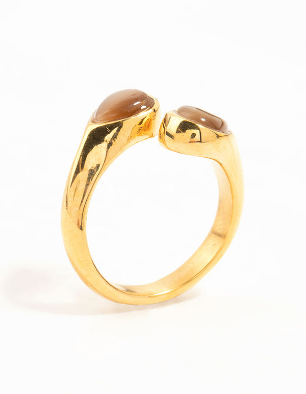 Waterproof Gold Plated Stainless Steel Double Pear Stone Ring