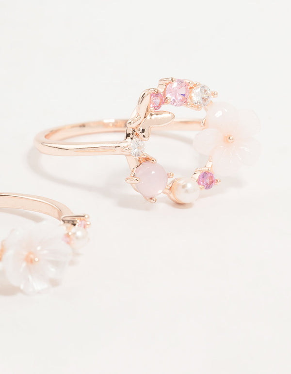 Rose Gold Flower & Circle Cubic Zirconia Rings 2-Pack