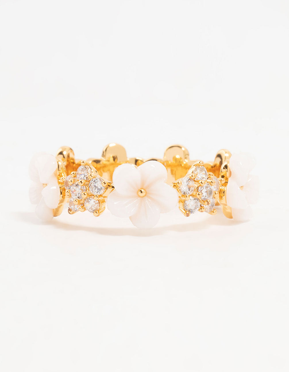 Gold Plated Alternating Flower Cubic Zirconia Band Ring
