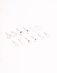 Silver Plated Cubic Zirconia & Ball Stud Earrings 6-Pack - link has visual effect only
