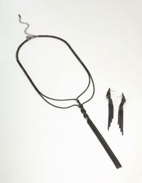 Black Diamante Double Chain Twisted Necklace & Earrings Set - link has visual effect only