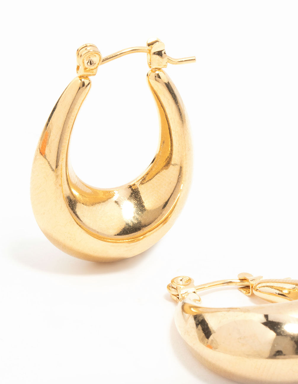 Crafted from waterproof gold plated stainless steel mini full loop hoop earrings in gold close up view